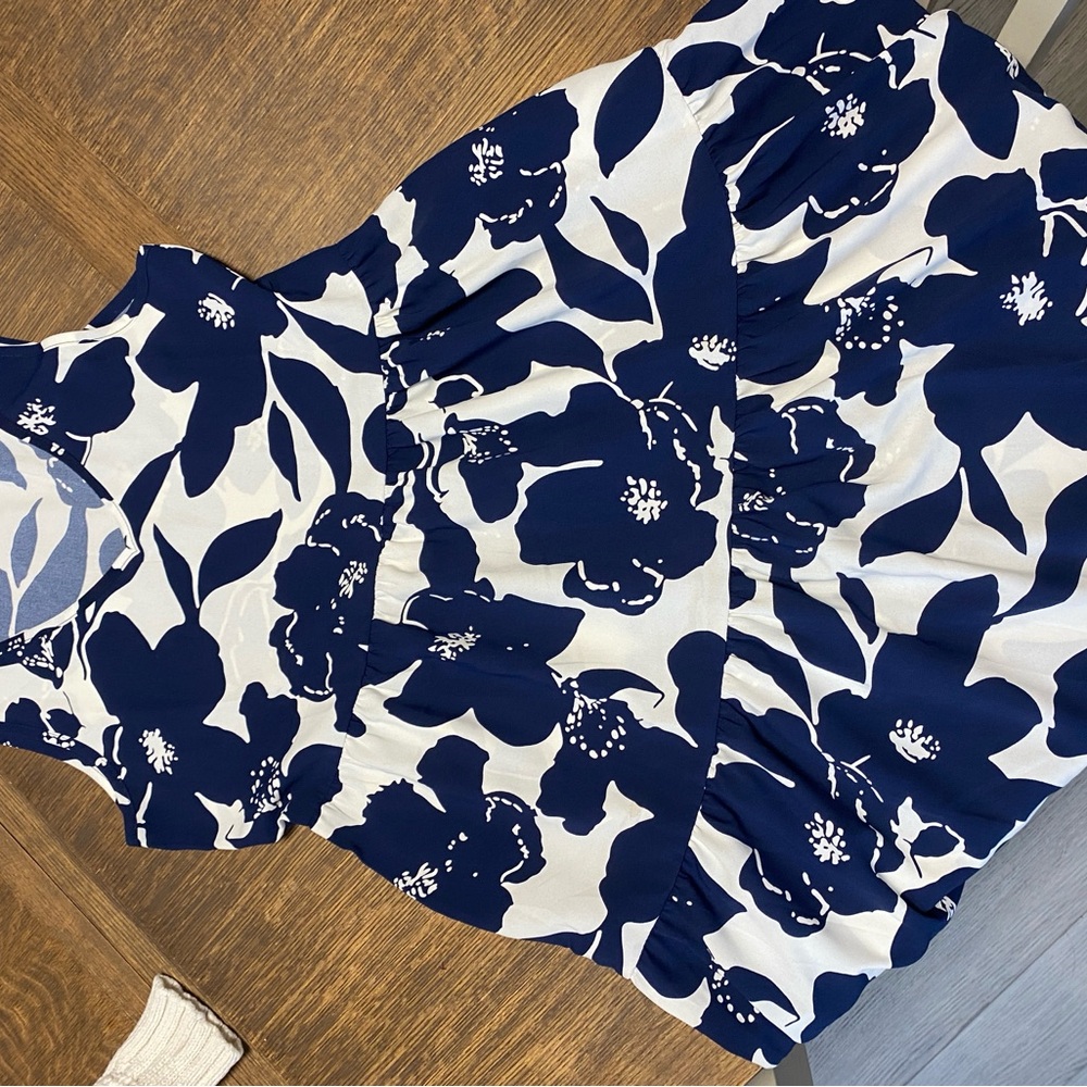 Floral Sleeveless Dress in Navy and White
